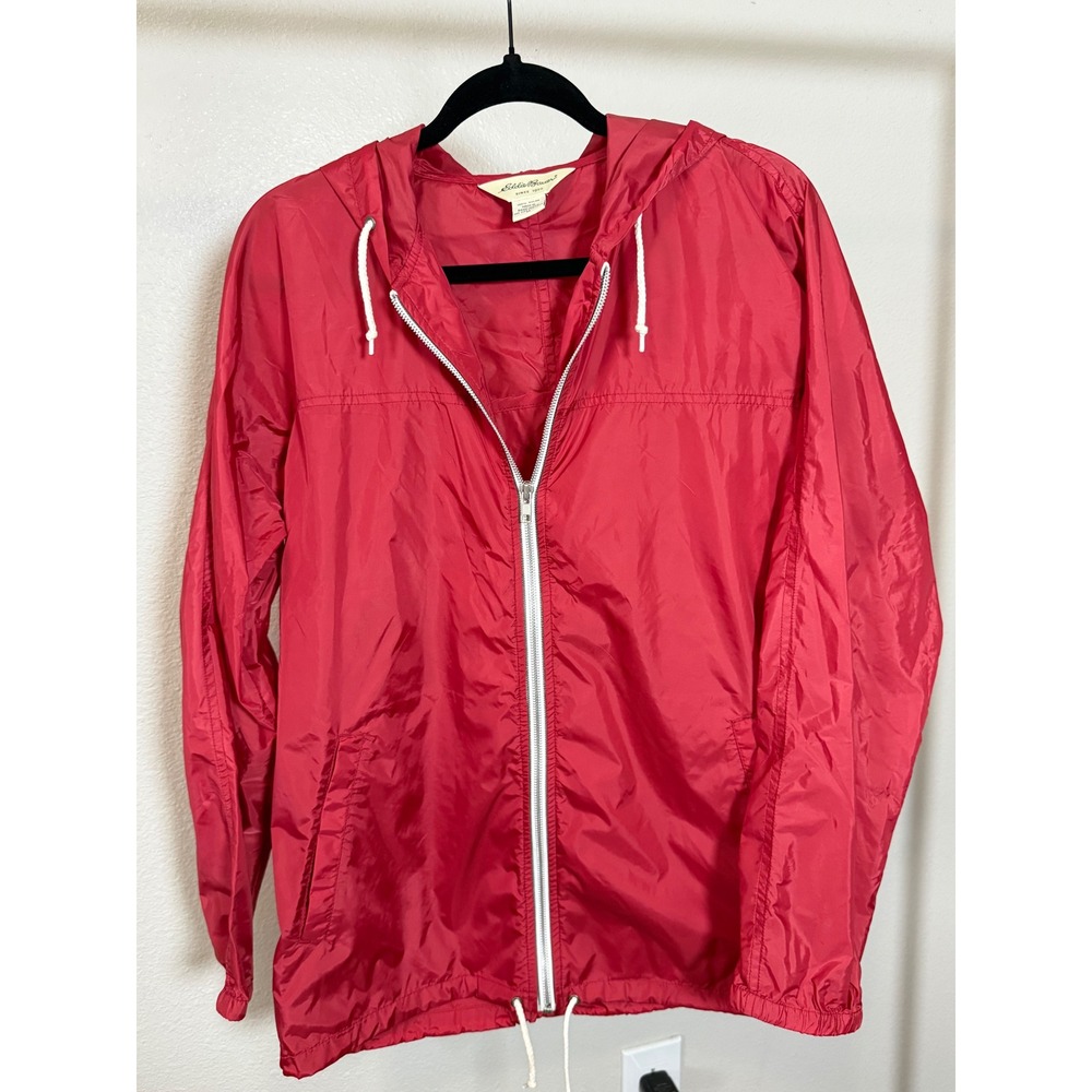 Eddie Bauer Red‎ Nylon Hooded Windbreaker Jacket Medium Full Zip Lightweight